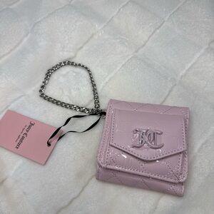 Juicy Couture Pink Quilted Tri-Fold Chain Wallet Card Slots Logo Accent